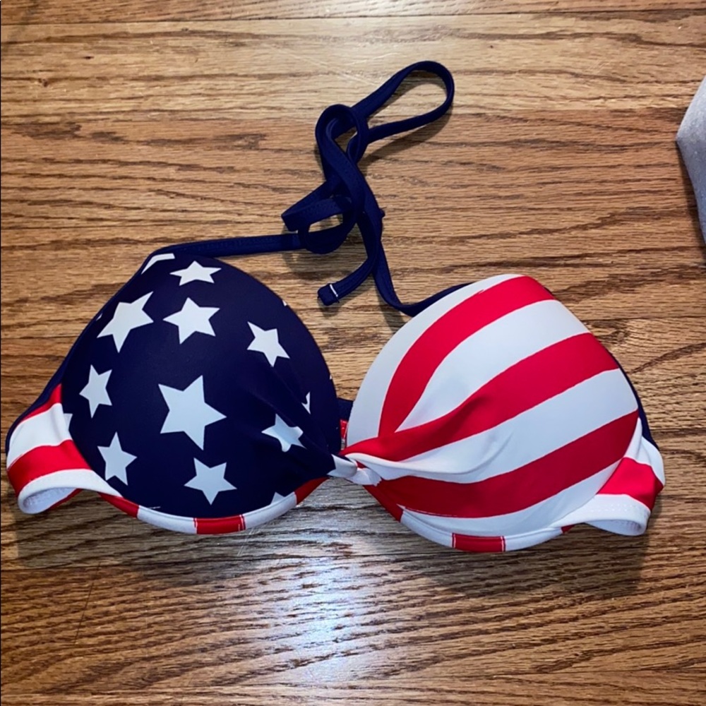 Red white and blue with stars bathing suit top